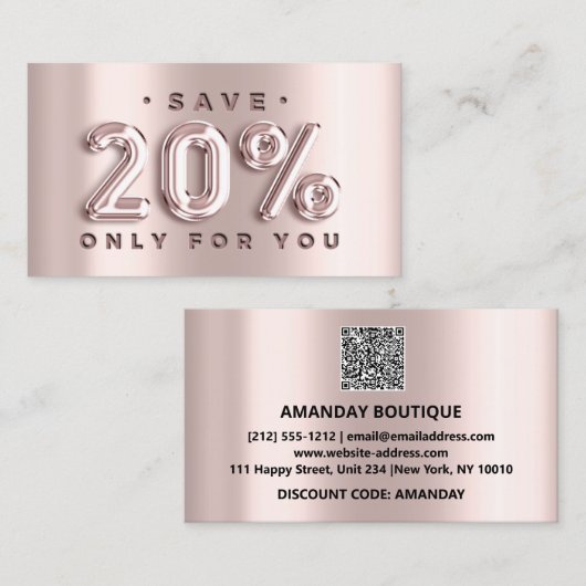 100 INSERT QRCODE 20%OFF Custom Logo Roos Blush Visitekaartje (Voorkant / Achterkant)