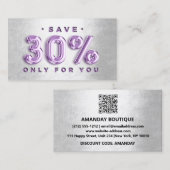 100 INSERT QRCODE 30%OFF Logo PurpleSilver Balloon Visitekaartje (Voorkant / Achterkant)