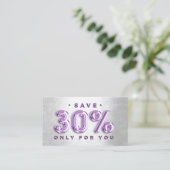 100 INSERT QRCODE 30%OFF Logo PurpleSilver Balloon Visitekaartje (Staand voorkant)