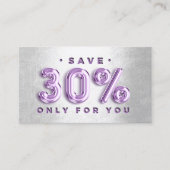 100 INSERT QRCODE 30%OFF Logo PurpleSilver Balloon Visitekaartje (Voorkant)