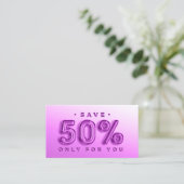 100 INVOEGSEL QR-CODE 50%OFF DISCOUNT LOGO PINKY VISITEKAARTJE (Staand voorkant)