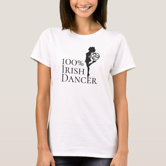 100% Irish Dancer Hard Shoe Black and White Dance T-shirt (Voorkant)