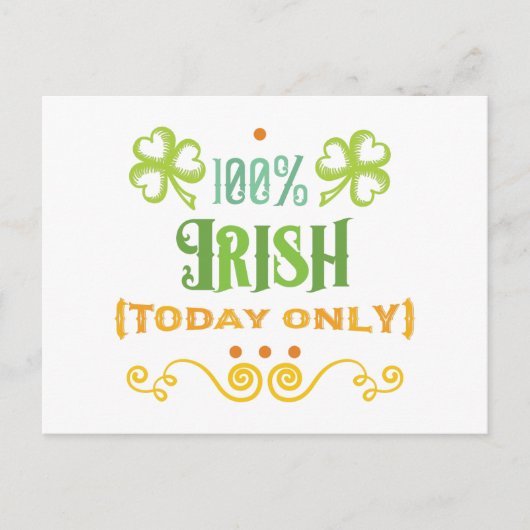 100% Irish Today Word Art Briefkaart (Voorkant)