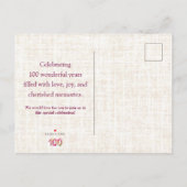 100 Jaar Bloemen Bloemlinnen 100ste Verjaardag Aankondigingskaart (Achterkant)