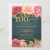 100 jaar bloemig elegant 100ste verpartij kaart (Voorkant)