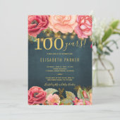 100 jaar bloemig elegant 100ste verpartij kaart (Staand voorkant)