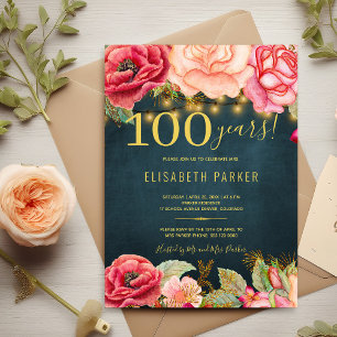 100 jaar bloemig elegant 100ste verpartij kaart