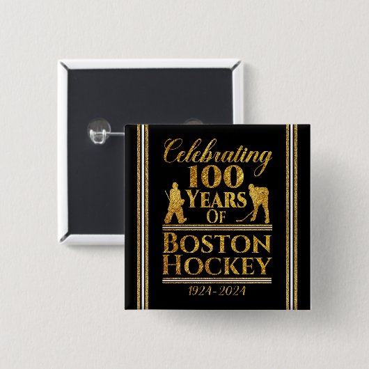100 jaar Boston Hockey Vierkante Button 5,1 Cm (Voorkant /achterkant)