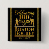 100 jaar Boston Hockey Vierkante Button 5,1 Cm (Voorkant)