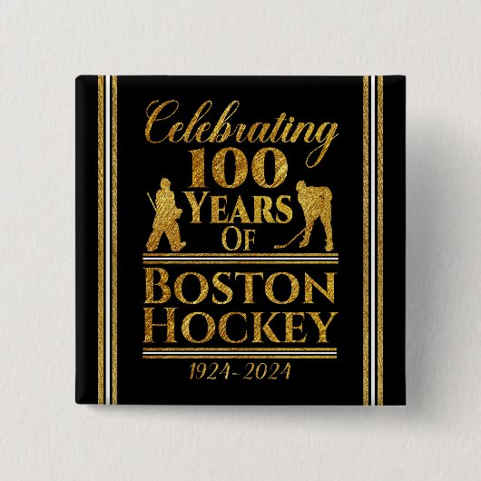 100 jaar Boston Hockey Vierkante Button 5,1 Cm (Voorkant)