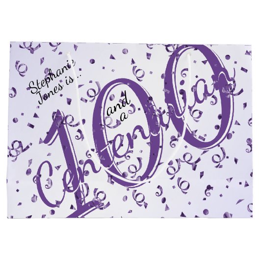 100 jaar Centenarische Paarse/witte typografie Groot Cadeauzakje (Achterkant)