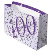 100 jaar Centenarische Paarse/witte typografie Groot Cadeauzakje (Achterkant Gekanteld)