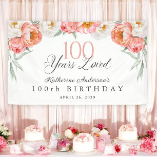 100 Jaar Geliefde Perzik Bloem 100ste Verjaardag Spandoek