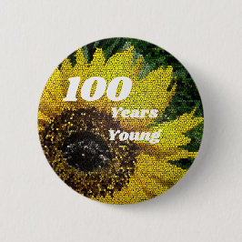100 jaar jonge Birthday Mosaic SunflowerFloral Ronde Button 5,7 Cm