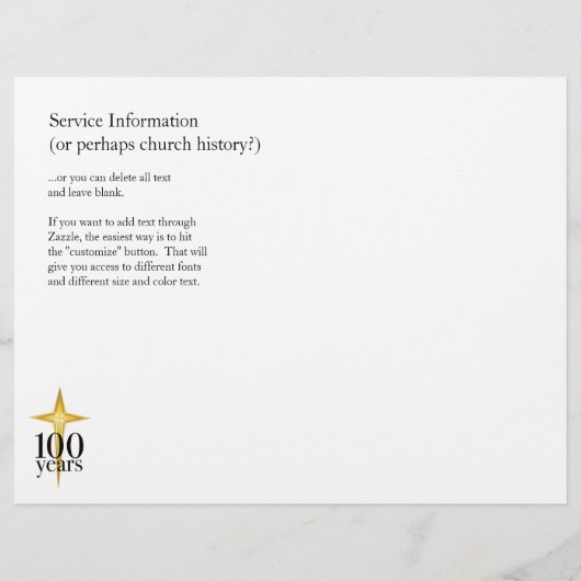 100 jaar Jubileum-bulletin van de Kerk Flyer (Achterkant)