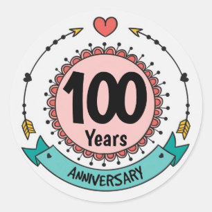 100 Jaar Jubileum met Harten en Pijlen Ronde Sticker