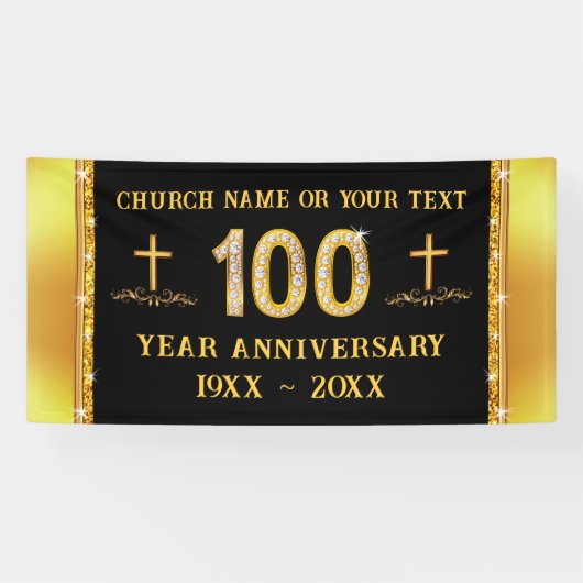 100 Jaar Kerk Jubileum Thema's, Zwart en Goud Spandoek (Horizontaal)