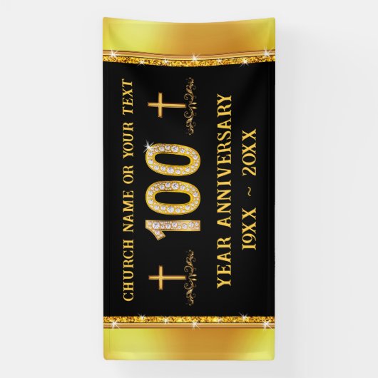 100 Jaar Kerk Jubileum Thema's, Zwart en Goud Spandoek (Verticaal)