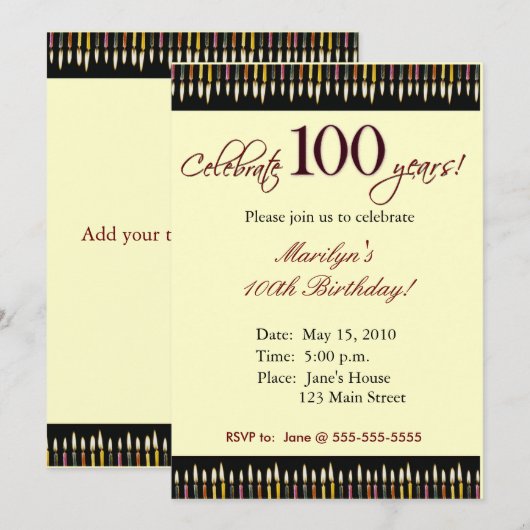 100 jaar oude uitnodiging van de Birthday party (Voorkant / Achterkant)