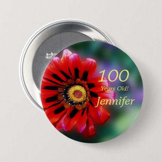 100 jaar oude, Vivid Red Gazania Bloedroem Button  (Voorkant /achterkant)