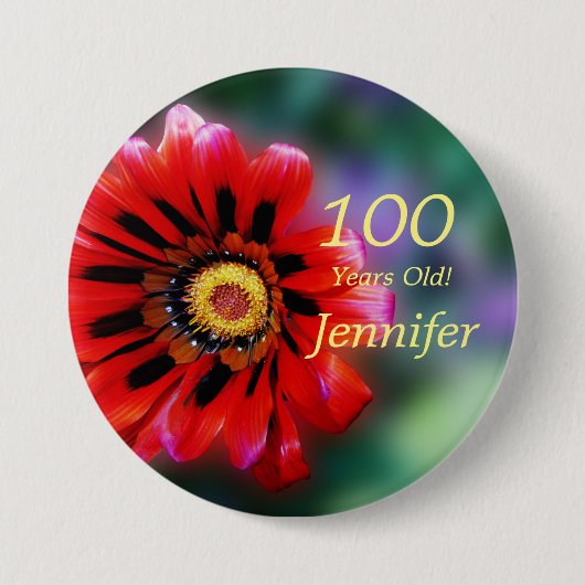 100 jaar oude, Vivid Red Gazania Bloedroem Button (Voorkant)