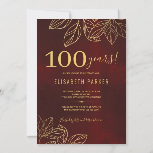 100 jaar stijlvol elegant 100ste verjaardagsfeest kaart (Voorkant)