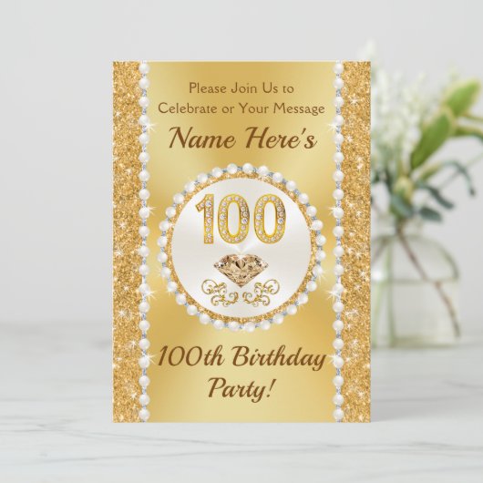 100 jaar verjaardagsuitnodigingen, mooi gepersonal kaart (Staand voorkant)