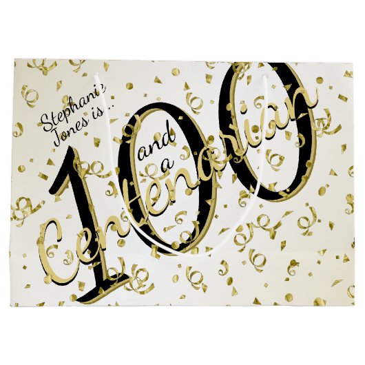 100 JARIG - Zwarte/Gold-tekst Groot Cadeauzakje (Achterkant)