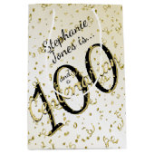 100 JARIG - Zwarte/Gold-tekst Medium Cadeauzakje (Voorkant)