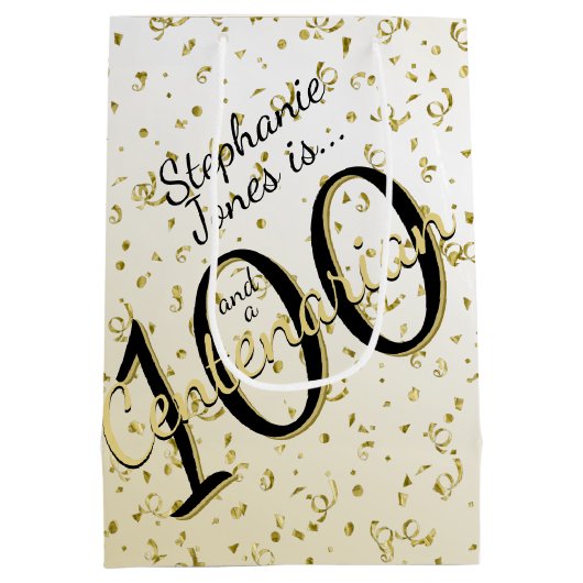100 JARIG - Zwarte/Gold-tekst Medium Cadeauzakje (Achterkant)