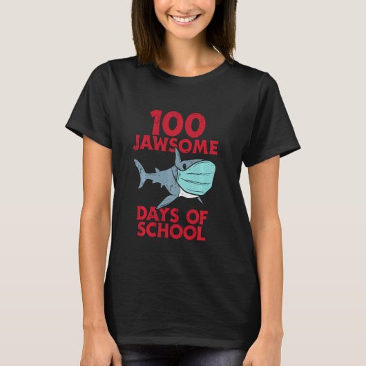 100 Jawsome Days School Shark Masker 100th Day Qua T-shirt (Voorkant)