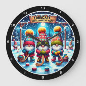 100% kans op hockey" - Gnomes on Ice Christmas Grote Klok (Voorkant)