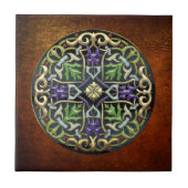 [100] Keltisch kruis [Goud met zwarte namel] Tegeltje (Voorkant)