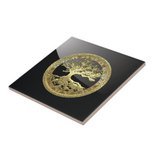 [100] Keltische Boom van het Leven [Goud] Tegeltje