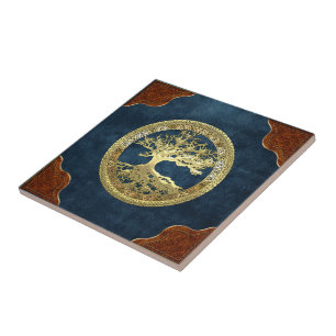 [100] Keltische Boom van het Leven [Goud] Tegeltje