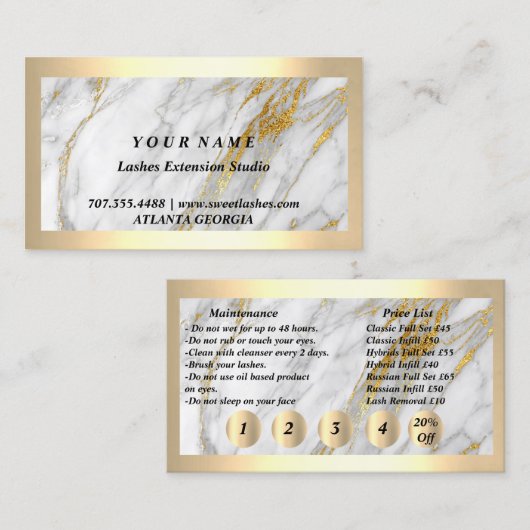 100 Lashes Aftercare Loyalty Kaart 20% korting 5 P Visitekaartje (Voorkant / Achterkant)