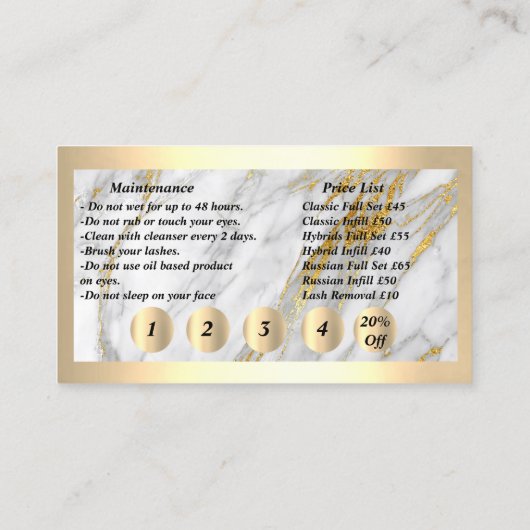100 Lashes Aftercare Loyalty Kaart 20% korting 5 P Visitekaartje (Achterkant)
