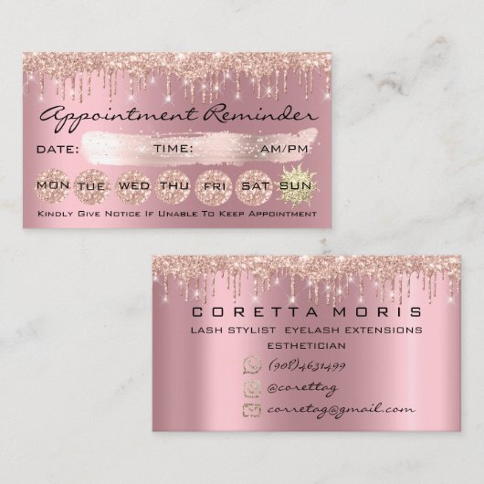 100 Lashes Benoeming Herinneringsherinnering Roos  Visitekaartje (Voorkant / Achterkant)