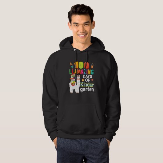 100 Llamazing Days Of Kindergarten 100th Day Llama Hoodie (Voorkant volledig)