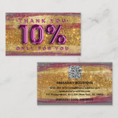 100 Logo QRCODE 10%OFF Code Goud Glitter Roze Visitekaartje (Voorkant / Achterkant)