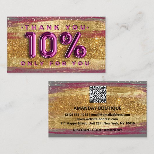 100 Logo QRCODE 10%OFF Code Goud Glitter Roze Visitekaartje (Voorkant / Achterkant)