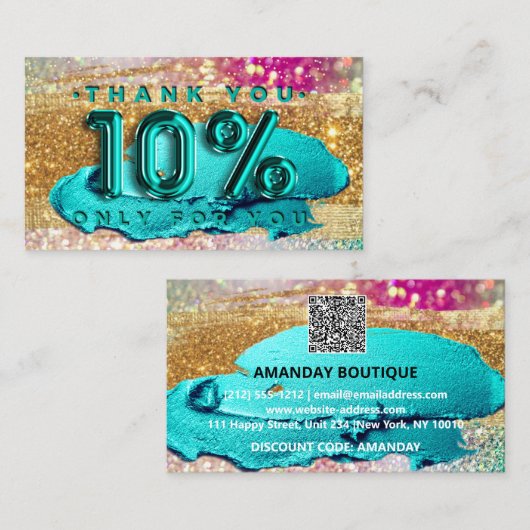 100 Logo QRCODE 10%OFF Code Gouden Glitter Hologra Visitekaartje (Voorkant / Achterkant)