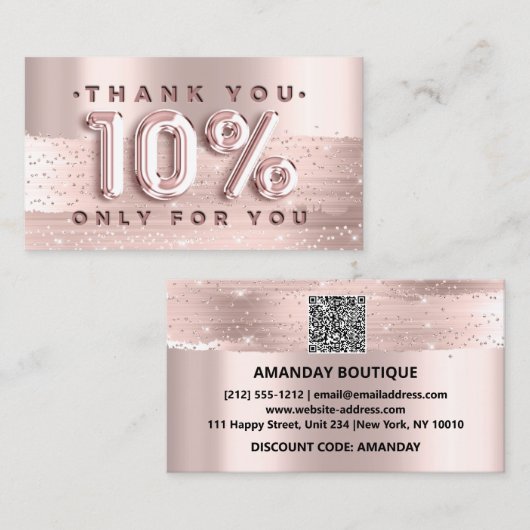 100 Logo QRCODE 10%OFF Code Roos Glitter Strokes Visitekaartje (Voorkant / Achterkant)