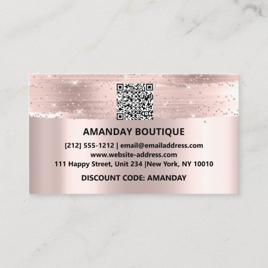 100 Logo QRCODE 10%OFF Code Roos Glitter Strokes Visitekaartje (Achterkant)