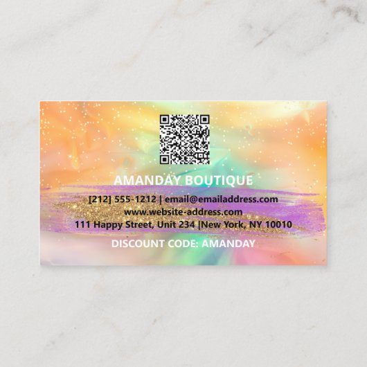 100 Logo QRCODE 20%OFF Code Blauwgroen Holographic Visitekaartje (Achterkant)