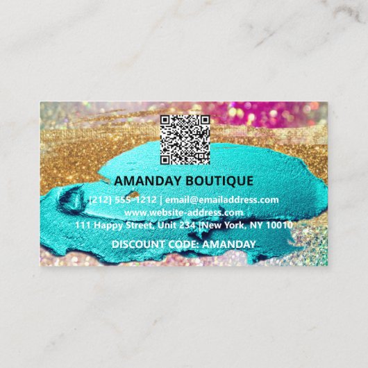100 Logo QRCODE 20%OFF Code Gold Glitter Holograaf Visitekaartje (Achterkant)