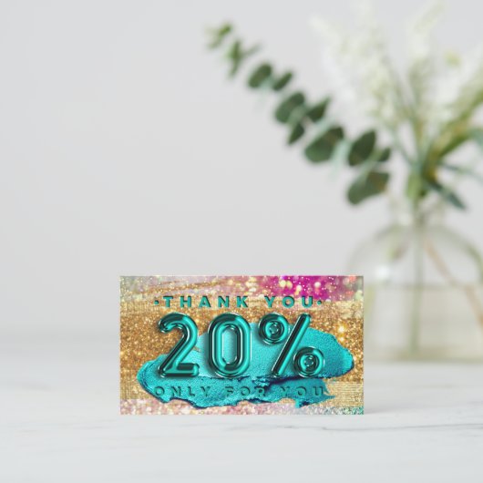100 Logo QRCODE 20%OFF Code Gold Glitter Holograaf Visitekaartje (Staand voorkant)