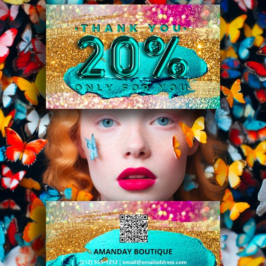 100 Logo QRCODE 20%OFF Code Gold Glitter Holograaf Visitekaartje