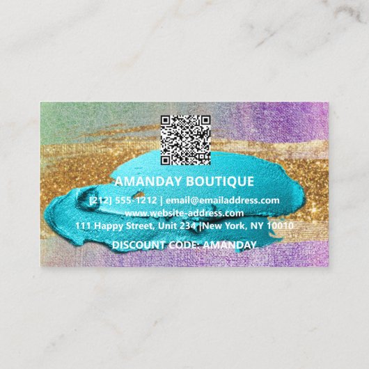 100 Logo QRCODE 20%OFF Code Goud Glitter Roze Lux Visitekaartje (Achterkant)