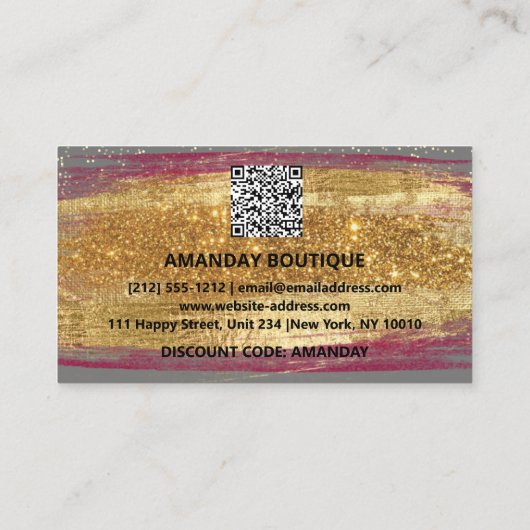 100 Logo QRCODE 20%OFF Code Goud Glitter Roze Visitekaartje (Achterkant)